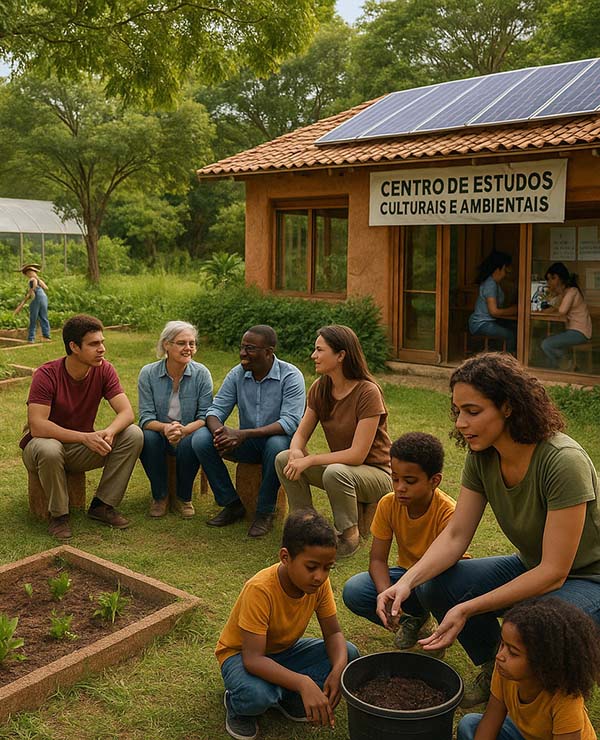 Representação das soluções propostas pelo CECAP da Associação Verde Esperança, incluindo formações, laboratórios vivos e parcerias com universidades.