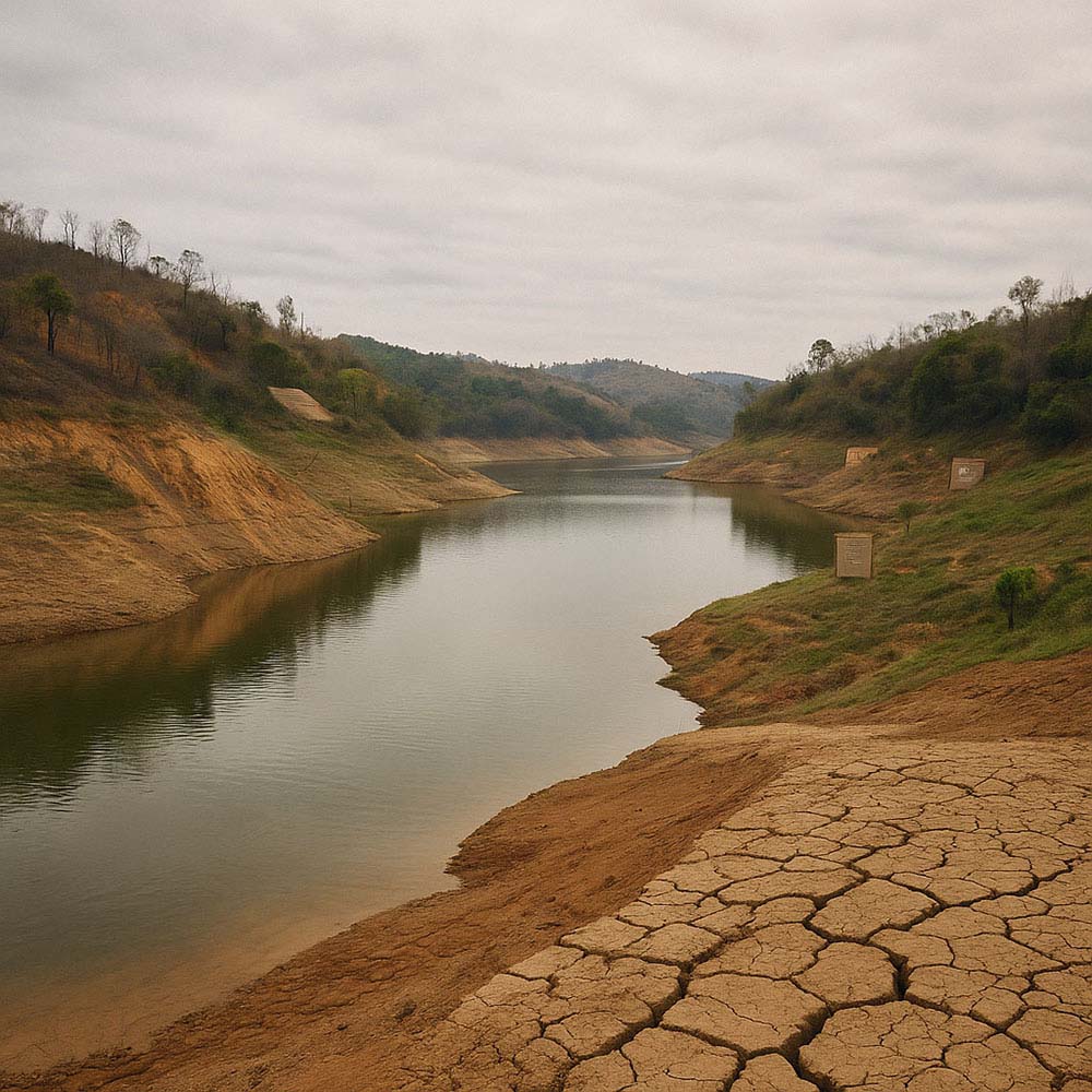 Imagem ilustrativa da degradação ambiental nas margens da Represa do Cachoeira, problema enfrentado pelo projeto Novo Cantareira da Associação Verde Esperança.