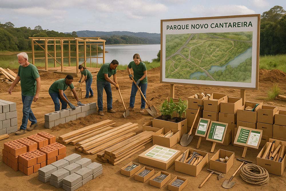 Ações comunitárias e apoio popular ao projeto Novo Cantareira da Associação Verde Esperança, com destaque para mutirões, doações e participação em oficinas ecológicas.